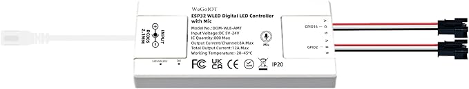 ESP32 Ultra-Thin WLED Digital Light Strip Controller with Mic Sound Mode DC5-24V RGB IC Digital Dynamic Light WS2811 WS2812B SK6812 SM16703P Flexible DIY FCOB Addressable LED Strip