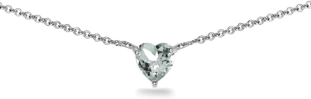 Birthstone Necklace for Women - Genuine or Synthetic Gemstone, 7mm Heart Solitaire, Short Dainty Layered Choker, Silver