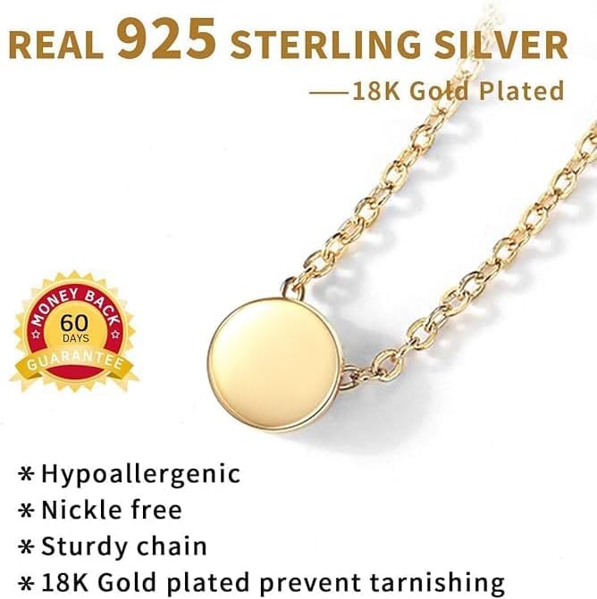 ChicSilver Personalized 925 Sterling Silver Dainty Small Heart/Star/Moon/Dot/Triangle Pendant Necklace for Women, Silver/Gold/Rose Gold/Black (with Gift Box)