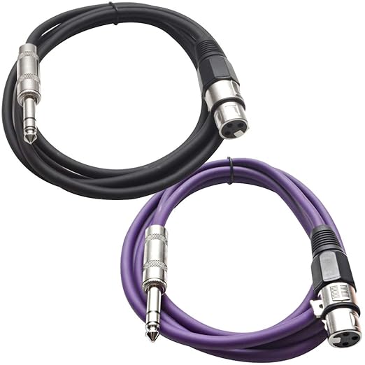 Seismic Audio - SATRXL-F6-2 Pack of 6 Foot 1/4 Inch TRS to XLR Female Patch Cables - Balanced - 6 Foot Patch Cord - Black and Purple