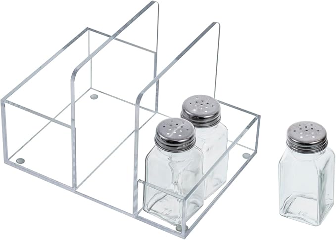 MyGift 2-in-1 Disposable Napkin and Salt & Pepper Caddy, Metal Vintage Scrollwork Dinner Table Paper Towel Condiment Holder with Rustic Solid Wood Base (Premium Clear Acrylic)