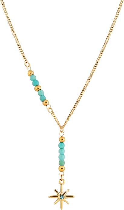 MINACHI Bohemian Created Turquoise Beaded Y-Necklace, Turquoise-toned Multi-shaped Pendant, Dainty Elegant Jewelry for Women