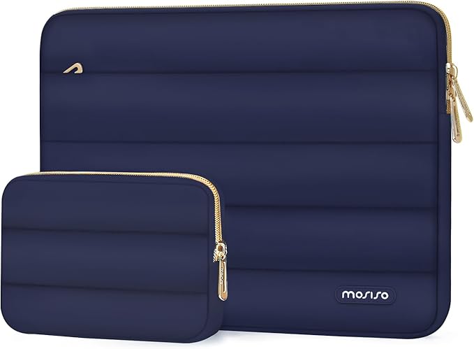 MOSISO 13.3 inch Laptop Case, 13-13.3 inch Puffy Laptop Sleeve Compatible with MacBook Air 13 13.6 M4 M3 M2 M1/Pro 13/Pro 14, HP Dell ASUS Lenovo,Polyester Horizontal Bag with Small Case, Navy Blue