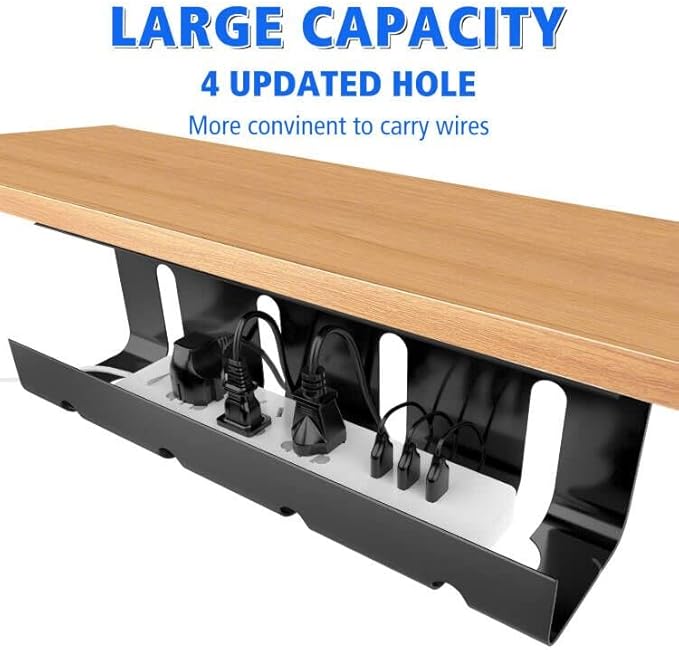Under Desk Cable Management Tray, No Drill 2 x 15.7 in Steel Tray With Wire and Cord Organizer, 2Pack Black Cable Raceway for Cords