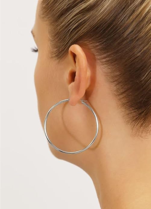 14k White Gold Classic Round Hoop Earrings