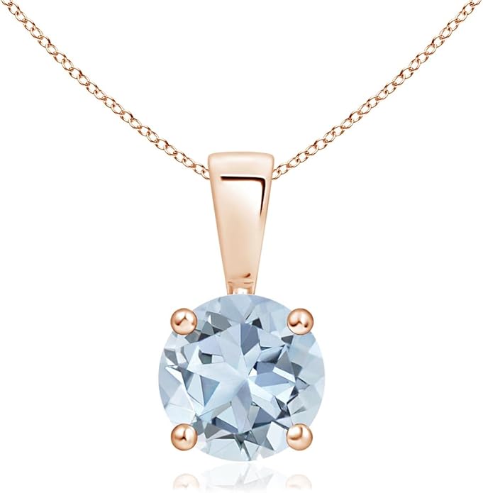 Angara Natural Aquamarine Solitaire Pendant for Women | Round Aquamarine Solitaire Pendant Necklace in 14K Solid Gold/Silver/Platinum With 18" Chain | March Birthday, Gemstone Jewelry Gift