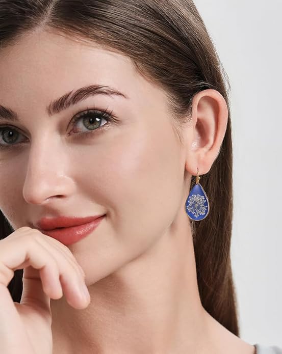 Forget-Me-Not and Queen Anne's Lace Pressed Wildflower Earrings | Pressed Flower Earrings | Handmade Drop and Dangle Earrings | Gift for Woman