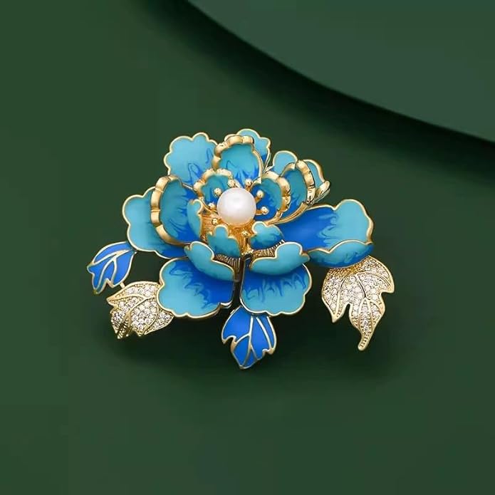3Pcs Peony Flower Brooch Pin for Women Elegant Enamel Floral Brooch Set Dainty Cubic Zircon Pearl Lapel Pins Flower Pins for Clothes Hat Dress Accessories Prom Jewelry