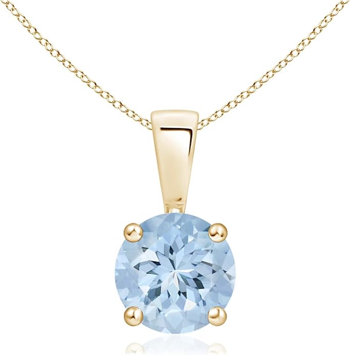 Angara Natural Aquamarine Solitaire Pendant for Women | Round Aquamarine Solitaire Pendant Necklace in 14K Solid Gold/Silver/Platinum With 18" Chain | March Birthday, Gemstone Jewelry Gift