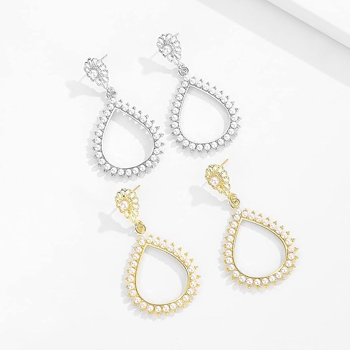 mecresh Flower Teardrop Bridal Wedding Dangle CZ Earrings in Silver/Gold Tone for Women Girl Bride Gift …