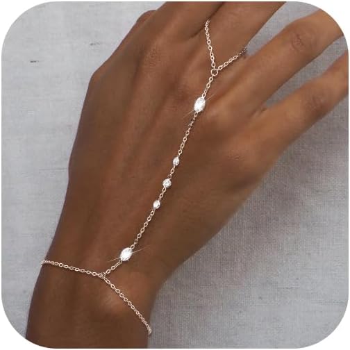 Hand Chain Bracelet for Women: Dainty 14k Gold Silver Plated Ring Chain Bracelets for Women Trendy Jewelry for Wedding Prom Birthday Gifts for Women