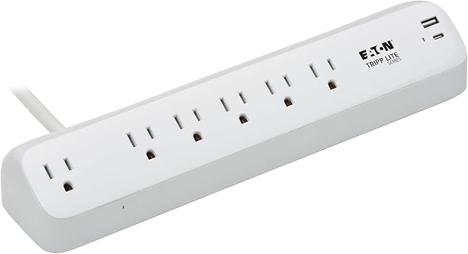 Eaton Tripp Lite Series Desk Clamp Power Strip Surge Protector, 6-Outlets, USB-A & USB-C Charging Ports, 900 Joules, 6ft Flat Extension Cord, Lifetime Manufacturer's Warranty (TLP66UCLAMP)