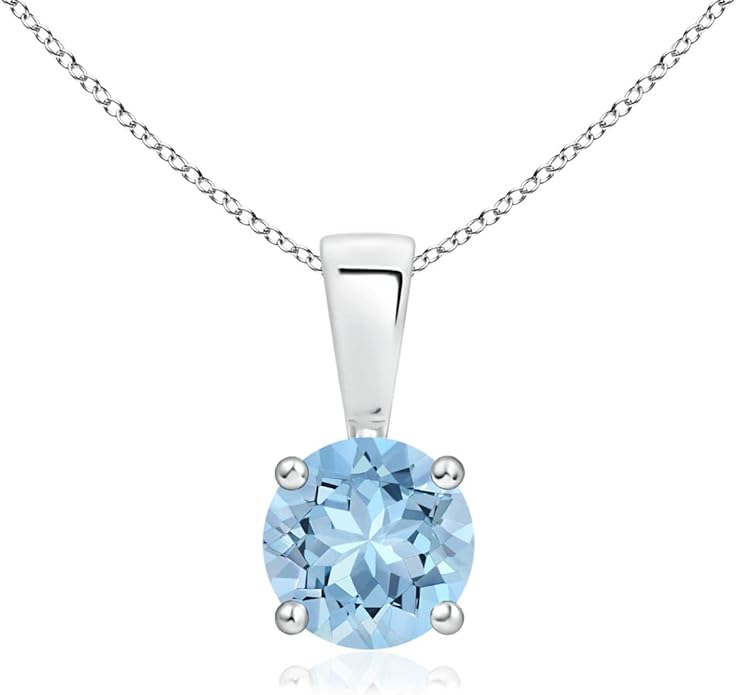 Angara Natural Aquamarine Solitaire Pendant for Women | Round Aquamarine Solitaire Pendant Necklace in 14K Solid Gold/Silver/Platinum With 18" Chain | March Birthday, Gemstone Jewelry Gift
