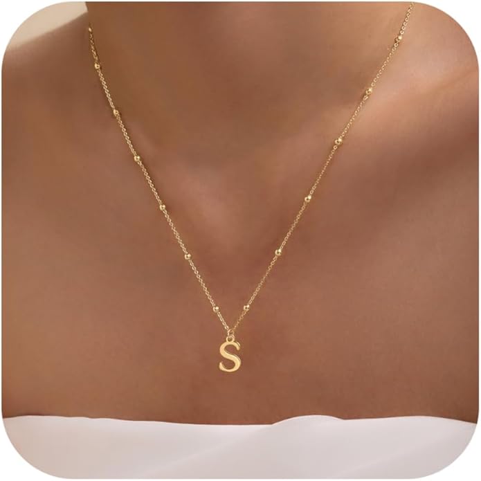 Valentines Gifts for Her Women - Initial Necklaces for Women Dainty 14k Gold Plated A-Z Letter Pendant Name Necklaces Cute Charm Choker Fashion Accessories Non Tarnish Trendy Jewelry Gift