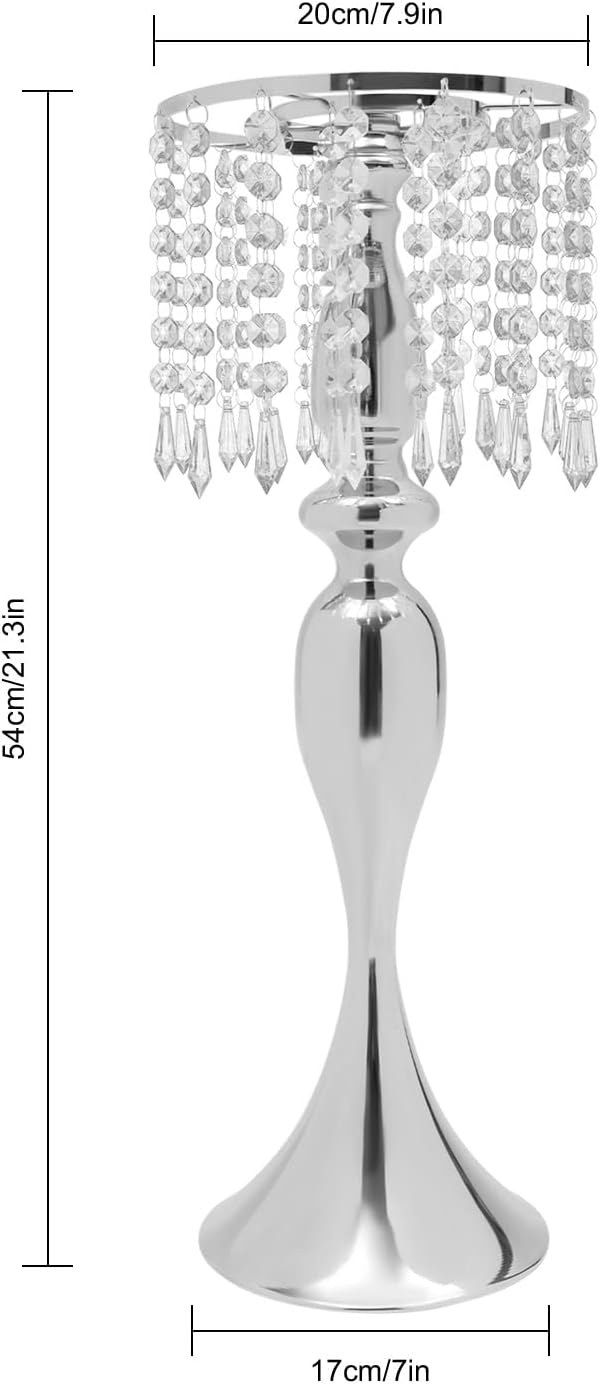 Wedding Centerpieces Gold Vases,10PCS Metal Flower Candle Holder with Sparkling Crystal Beads,Crystal Flower Vase Metal Flowers Stand for Party Tables Decorations (10PCS-Sliver-17cm)