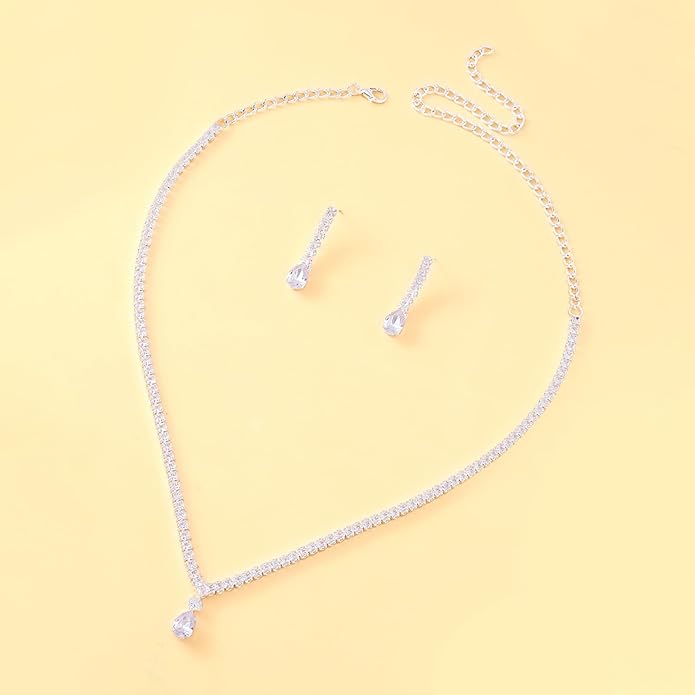 STONEFANS Costume Jewelry for Women - Silver Rhinestone Necklace And Earring Sets for Women Bridesmaid Wedding Jewelry Sets for Brides Wedding Accessories Necklace And Earring Set
