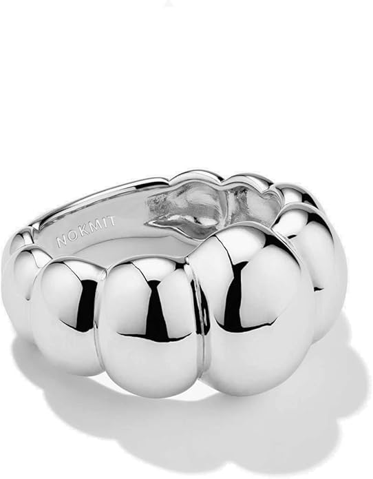 NOKMIT 14K Gold Filled Chunky Statement Rings for Women Cute Puffy Dome Croissant Thumb Band Non Tarnish Comfort Fit Size 5-10