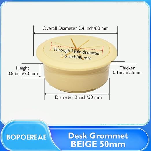 Desk Grommet 2" (50 mm), Desk Hole Cover for Cables Beige, Cable Grommet ABS Plastic, Desk Hole Grommet for Office and Home Table Cable, Detachable & Flexible Cable Cord Organizer-2 Pcs