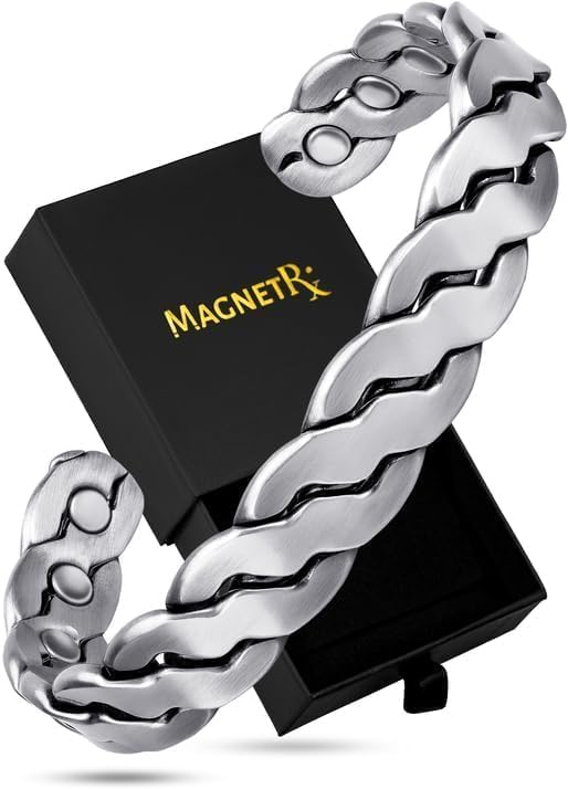 MagnetRX® Copper Magnetic Bracelets – Effective Pure Copper Bracelet for Men and Women – Copper Cuff Adjustable Bracelet Bangles (Twisted Brushed Silver)