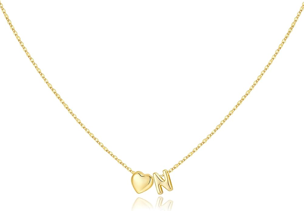 M MOOHAM Valentines Gifts for Kids Her - Heart Initial Necklaces for Women Girls 14K Gold Plated Tiny Heart Necklace Jewelry for Kids Personalized Birthday Gifts for Teen Girls Trendy