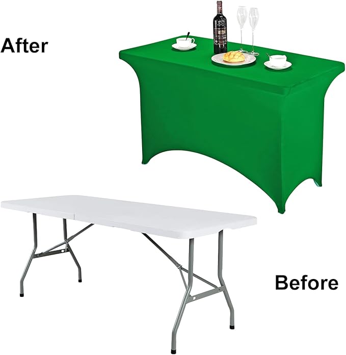 FORLIFE Spandex Table Covers，Fitted Tablecloth for Rectangular Tables, Stretch Patio Table Covers, Universal Spandex Table Cover for Wedding, Banquet, Party (4ft, Emerald)