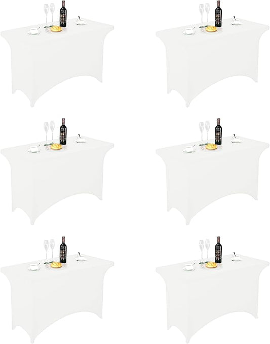 FORLIFE 6Pack Spandex Table Covers 4ft，Fitted Tablecloth for 4ft Rectangular Tables, Stretch Patio Table Covers, Universal Spandex Table Cover for Wedding, Banquet, Party - White
