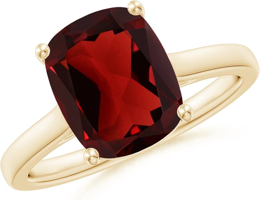 Angara Cushion Garnet Solitaire Ring in Sterling Silver/14K Solid Gold/Platinum | Natural Garnet Solitaire Ring for Women | January Birthday, Anniversary, Gemstone Jewelry Gift