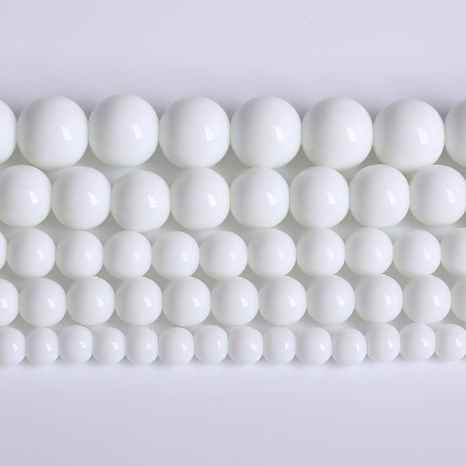 72PCS 10mm Natural White Porcelain Agates Stone Round Beads for Jewelry Making Spacer Loose Spacers Beads DIY Bracelets 32" 2 Strand