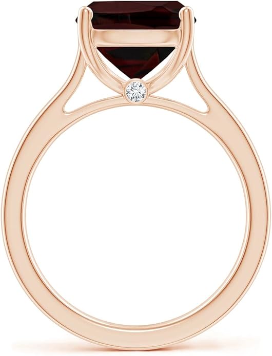 Angara Cushion Garnet Solitaire Ring in Sterling Silver/14K Solid Gold/Platinum | Natural Garnet Solitaire Ring for Women | January Birthday, Anniversary, Gemstone Jewelry Gift