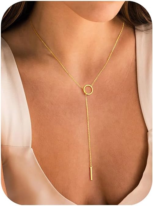 Yoosteel Long 14K-Gold-Plated Necklace for Women - Valentines Gifts Dainty Y-Shaped Necklaces Lariat Drop Chain Simple Jewelry Trendy Gift for Women