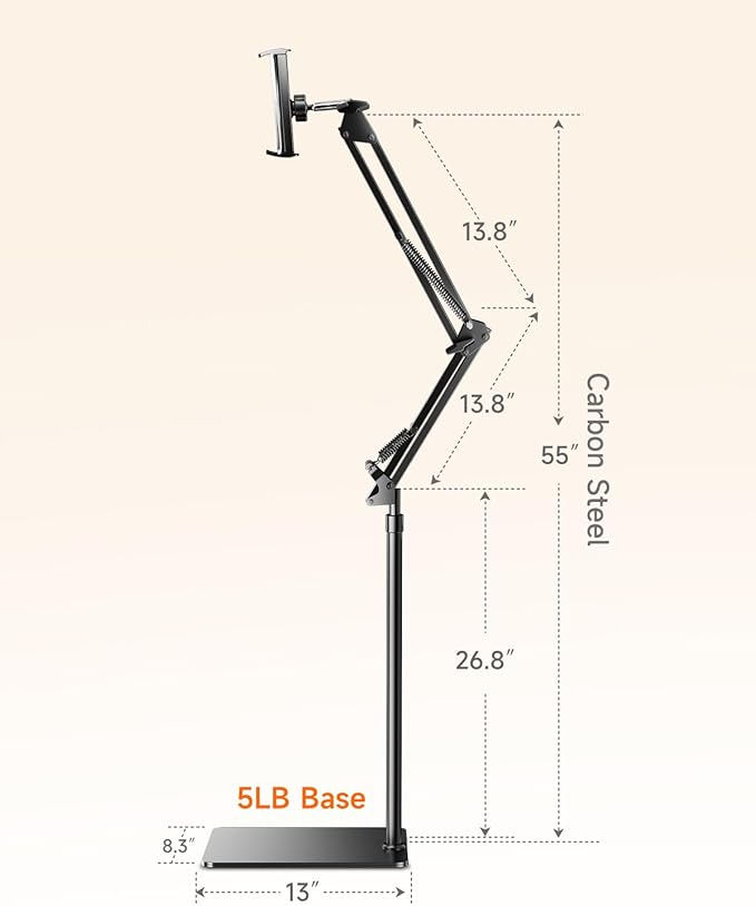 Floor Stand for Kindle with Remote Page Turner, Holder Stand for Reading in Bed with Clicker – for Kindle Paperwhite, Oasis,Tablet, iPhone and More 4.7-11 inch, Black Remote