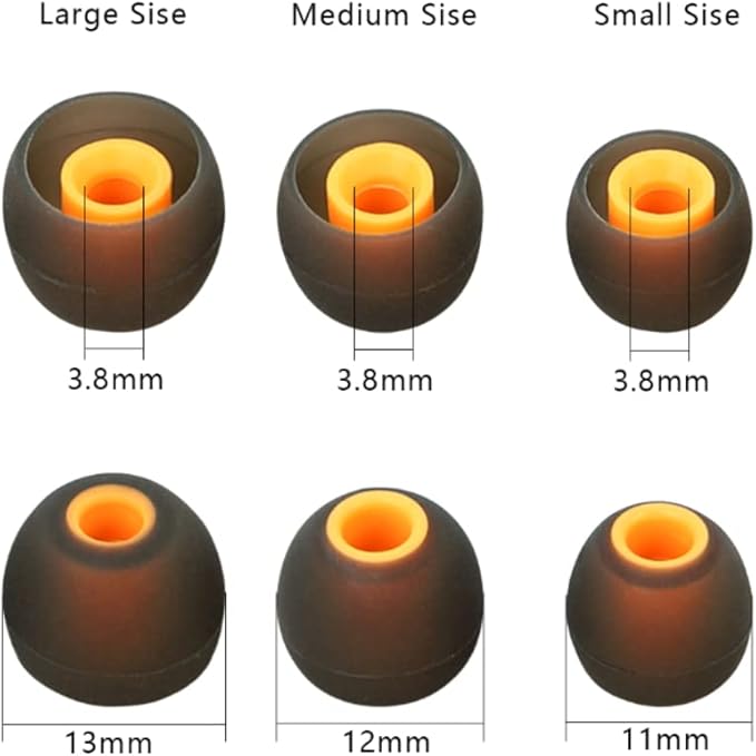 Earbuds Replacement Tips Silicone Earbud Tips Ear Gels Fit for Inner Hole from 3.8mm - 5.1mm Earphones 9 Pairs S/M/L Black-Orange