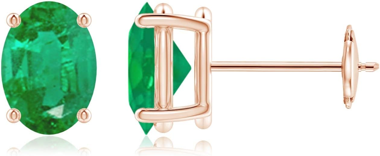 ANGARA Natural Emerald Earrings for Women | Oval Shape Emerald Classic Earrings in 14K Solid Gold/Platinum | May Birthday, Anniversary, Gemstone Jewellery Gift