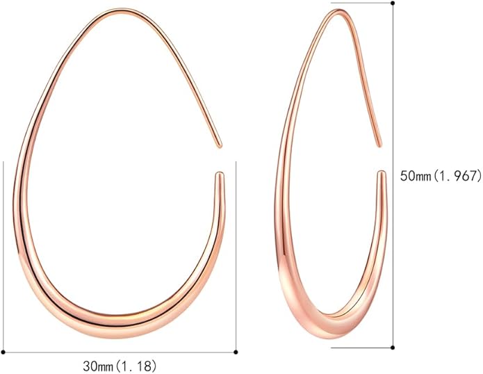 Lightweight Teardrop Hoop Earrings for Women - 14k Gold/White Gold Plated Large Oval Pull Through Hoop Earrings High Polished Statement Jewelry Gift for Women