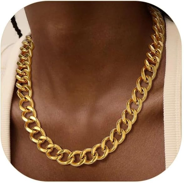 ChainsPro Cuban Link Chain for Women,Stainless Steel Chunky Necklace Silver/Gold Plated Thick Chain Choker, 12/16/20 mm Width,18" and 20" Punk Hip Hop Trendy Non Tarnish Jewelry Gifts