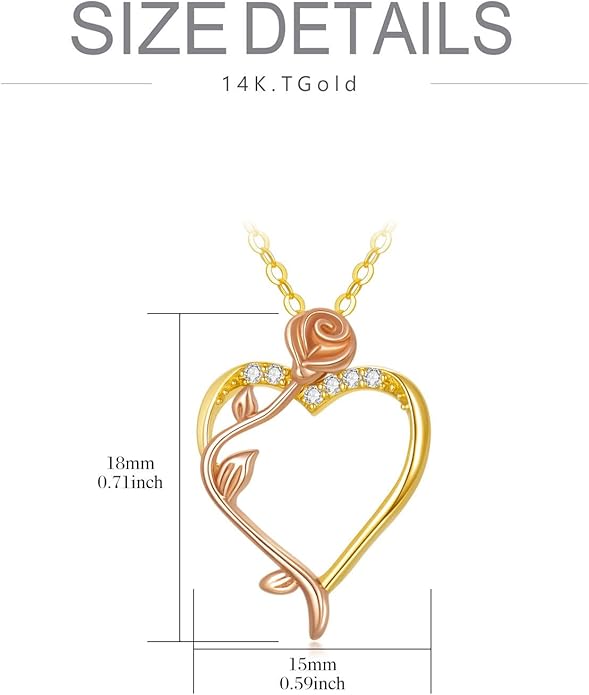 14K Solid Gold Rose Flower/Sunflower Necklaces for Women Flower Heart Pendant Necklace Love Sunshine Jewelry Anniversary Valentine's Day Birthday GiftS for Women Wife Girlfriend Her Mom