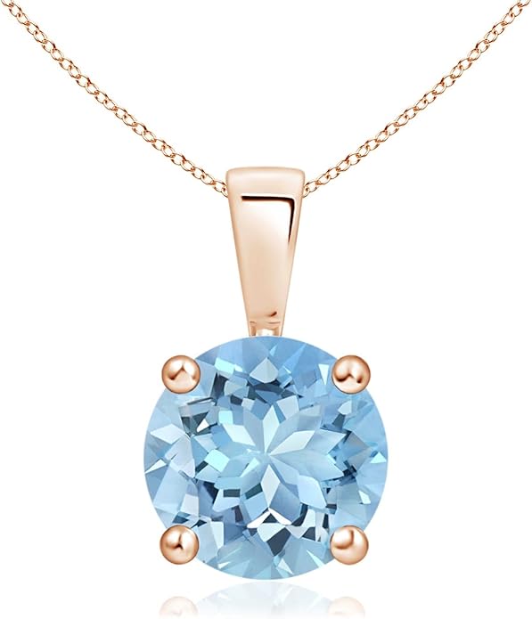 Angara Natural Aquamarine Solitaire Pendant for Women | Round Aquamarine Solitaire Pendant Necklace in 14K Solid Gold/Silver/Platinum With 18" Chain | March Birthday, Gemstone Jewelry Gift