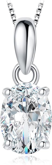 JewelryPalace Oval Cut 1ct 2ct Cubic Zirconia Solitaire Pendant Necklace for Women, 925 Sterling Silver Necklaces for Her, Classic Simulated Diamond Jewelry Set Gift, 18 Inches Chain