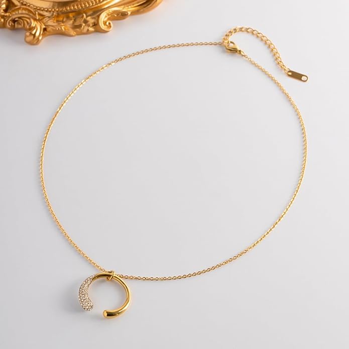 IBARA Women Gold Dianty Necklace Sun Crescent Moon Star Evil Eye Lock Lovely Heart Flower Butterfly Pearl Pendant Coin Necklaces 18K Gold CZ Diamond Filled Chain Boho Beach Simple Handmade Jewelry
