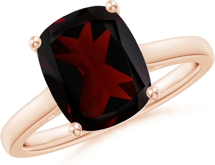 Angara Cushion Garnet Solitaire Ring in Sterling Silver/14K Solid Gold/Platinum | Natural Garnet Solitaire Ring for Women | January Birthday, Anniversary, Gemstone Jewelry Gift