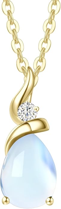 FANCIME 14K Solid Yellow Gold Birthstone Pendant Necklace for Women with Diamond Pear Shaped Teardrop Necklace Birthday Gifts for Mom Women Sterling Silver Chain 16" + 2" Extender