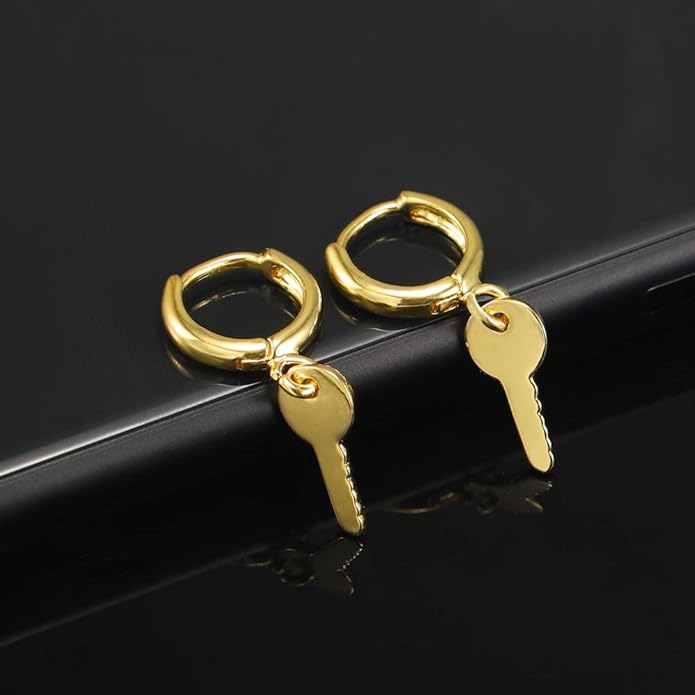 XYJZXY Gold Huggie Small Hoop Earrings with Charm Personalized Snake/Evil Eye/Star/Cross/Lock/Key 18k Gold Plated Crystal Drop Dangle Earrings for Women