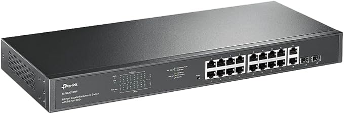 TP-Link TL-SG1218MP 16 Port Gigabit PoE Switch 16 PoE+ Ports @250W, w/ 2 Uplink Gigabit Ports + 2 Combo SFP Slots Plug & Play Sturdy Metal Rack-mountable