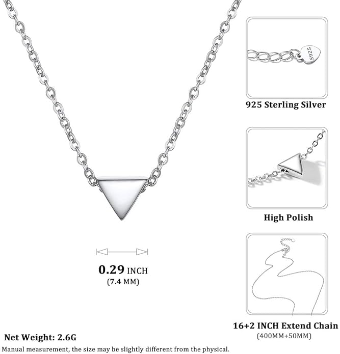 ChicSilver Personalized 925 Sterling Silver Dainty Small Heart/Star/Moon/Dot/Triangle Pendant Necklace for Women, Silver/Gold/Rose Gold/Black (with Gift Box)