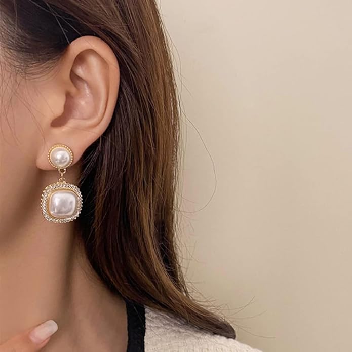 Pearl Clip on Earrings for Women Drop Clip Earrings for Women Gold Plated White Imitation Pearl Earrings Fashion