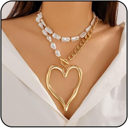 Chunky Gold Necklace Big Heart Necklace for Women Silver Large Statement Necklaces Thick Bold Chain Puffy Love Heart Charm Necklaces for Women with OT Toggle Silver Chunky Gold Jewelry Trendy Valentine's Day Gift