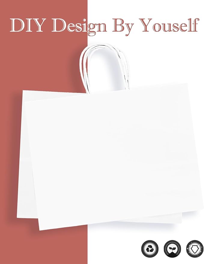 qiqee 30-Packs White Gift Bags with Handles Bulk 13"x4.5"x10" Wide Large Size Party Paper Bags