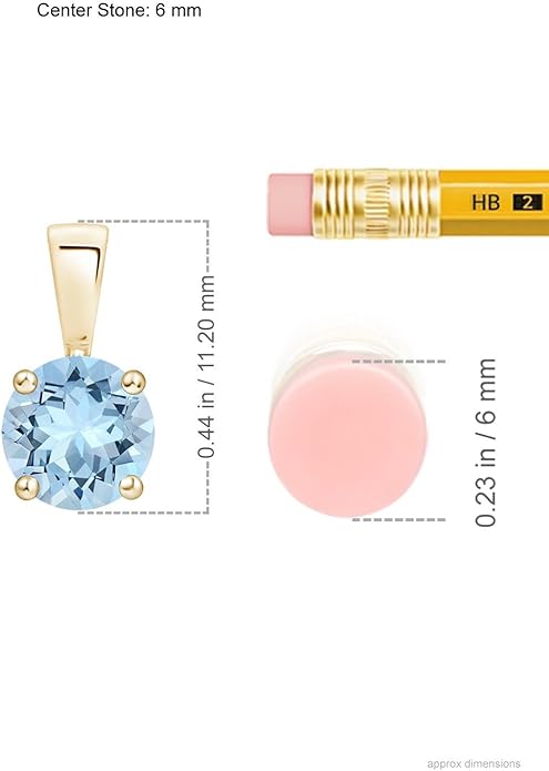 Angara Natural Aquamarine Solitaire Pendant for Women | Round Aquamarine Solitaire Pendant Necklace in 14K Solid Gold/Silver/Platinum With 18" Chain | March Birthday, Gemstone Jewelry Gift