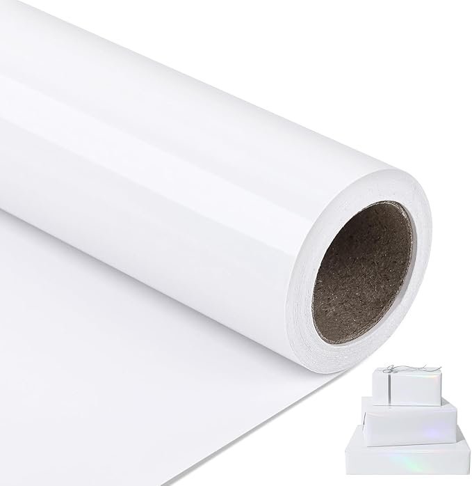 NESCCI White Metallic Wrapping Paper, Solid Color Paper,Gift Wrapping Paper,Perfect for Wedding,Valentine's Day,Birthday, Christmas,Baby Shower,DIY Bouquet (17.5 Inches X 32.8 Feet)