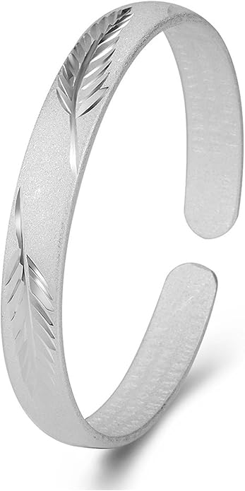 925 Sterling Silver Cuff Bangle Bracelets Adjustable Open Bangles, Fashion Jewelry Simple Adjustable 925 Silver Bangles for Women Mom Wife